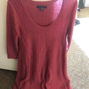 3/4 sleeve, slightly above the knee sweater dress, red